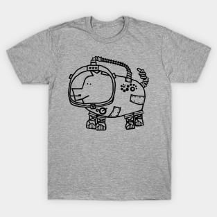 Astronaut Space Pilot Sci Fi Pig Line Drawing T-Shirt